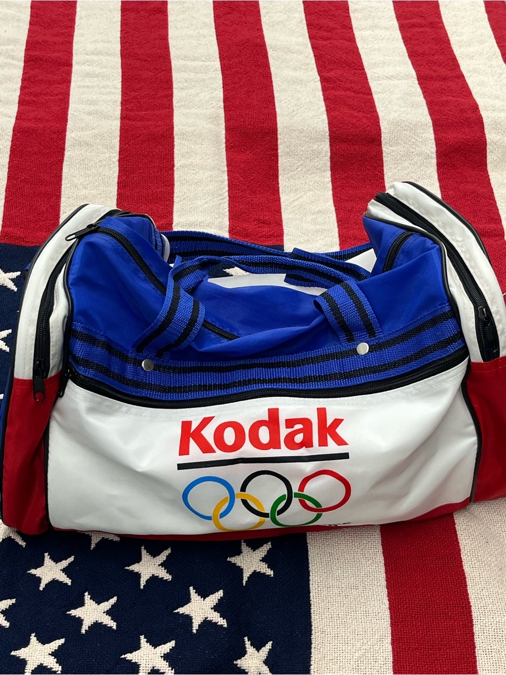 Vintage Kodak Red, White & Blue Olympic Logo Duffel Bag